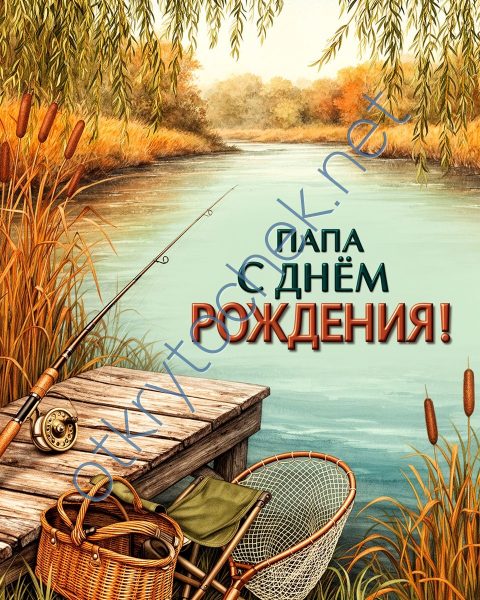 Картинка с рыбалкой и поздравление с Днем рождения папе