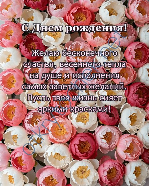 Много цветов на красивой открытке с Днем рождения
