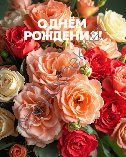 Красочная цветочная композиция и поздравление с Днем рождения