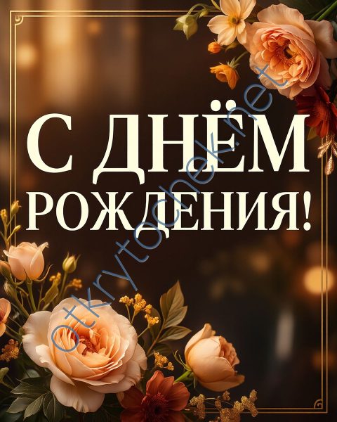 Цветочная открытка с розами с Днем рождения