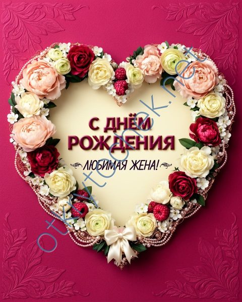 Цветочное сердечко с Днем рождения любимая жена