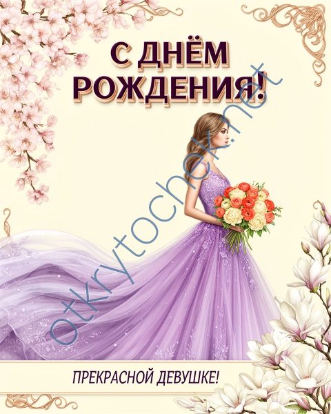 Открытка с Днем рождения для прекрасной девушки