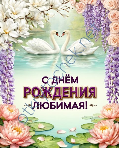 Картинка с лебедями на День рождения любимой