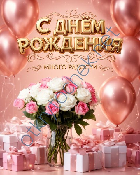 Яркая открытка с цветами на День рождения для девушки