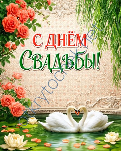 Картинка с двумя лебедями и поздравление с днем свадьбы