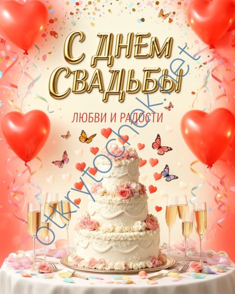 Праздничная картинка с тортом с поздравлением с Днем свадьбы