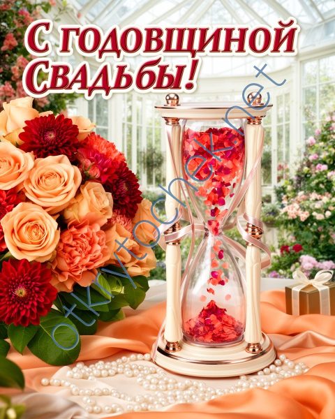 Красивая картинка с цветами и поздравлением с годовщиной свадьбы