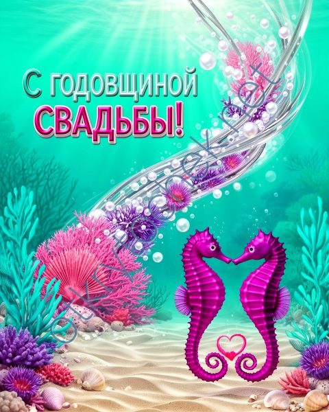 Яркая морская открытка с годовщиной свадьбы