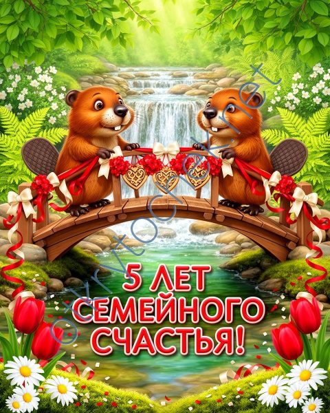 Поздравительная открытка с пятой годовщиной свадьбы