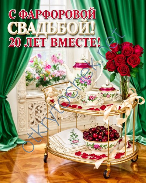 Красивая поздравительная картинка с фарфоровой свадьбой