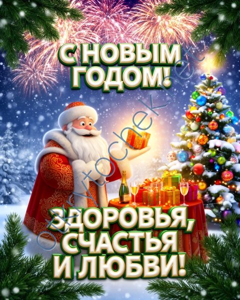 Добрая открытка с Дедом морозом - С Новым годом