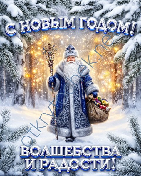 Дед мороз в зимнем лесу - картинка с Новым годом