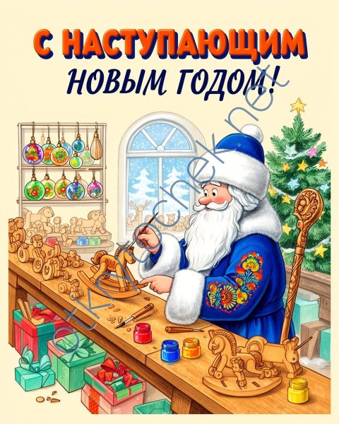 Рисованный Дед мороз готовит подарки - с Наступающим Новым годом