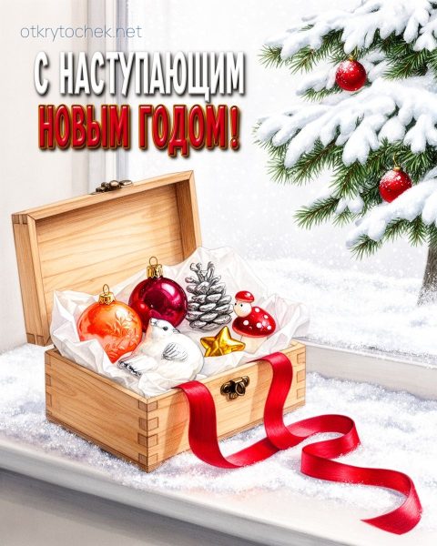 Елочные игрушки - открытка с наступающим новым годом