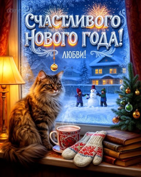 Картинка с котиком - счастливого нового года