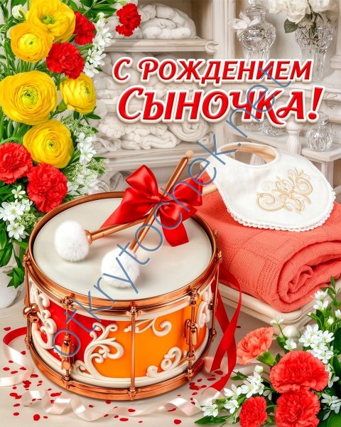 Яркая поздравительная открытка с рождением сыночка