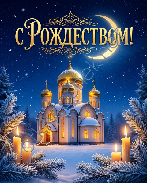 Красочная открытка с поздравлением с Рождеством Христовым